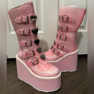 Demonia Swing-230C Clear Baby Pink Lovesick Trinity Boots